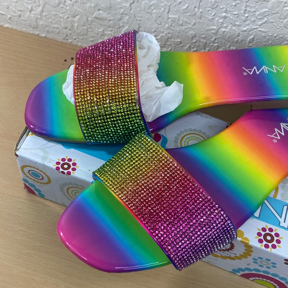 Anna Multicolor Rhinestone Slide Sandals - Picture 4 of 6